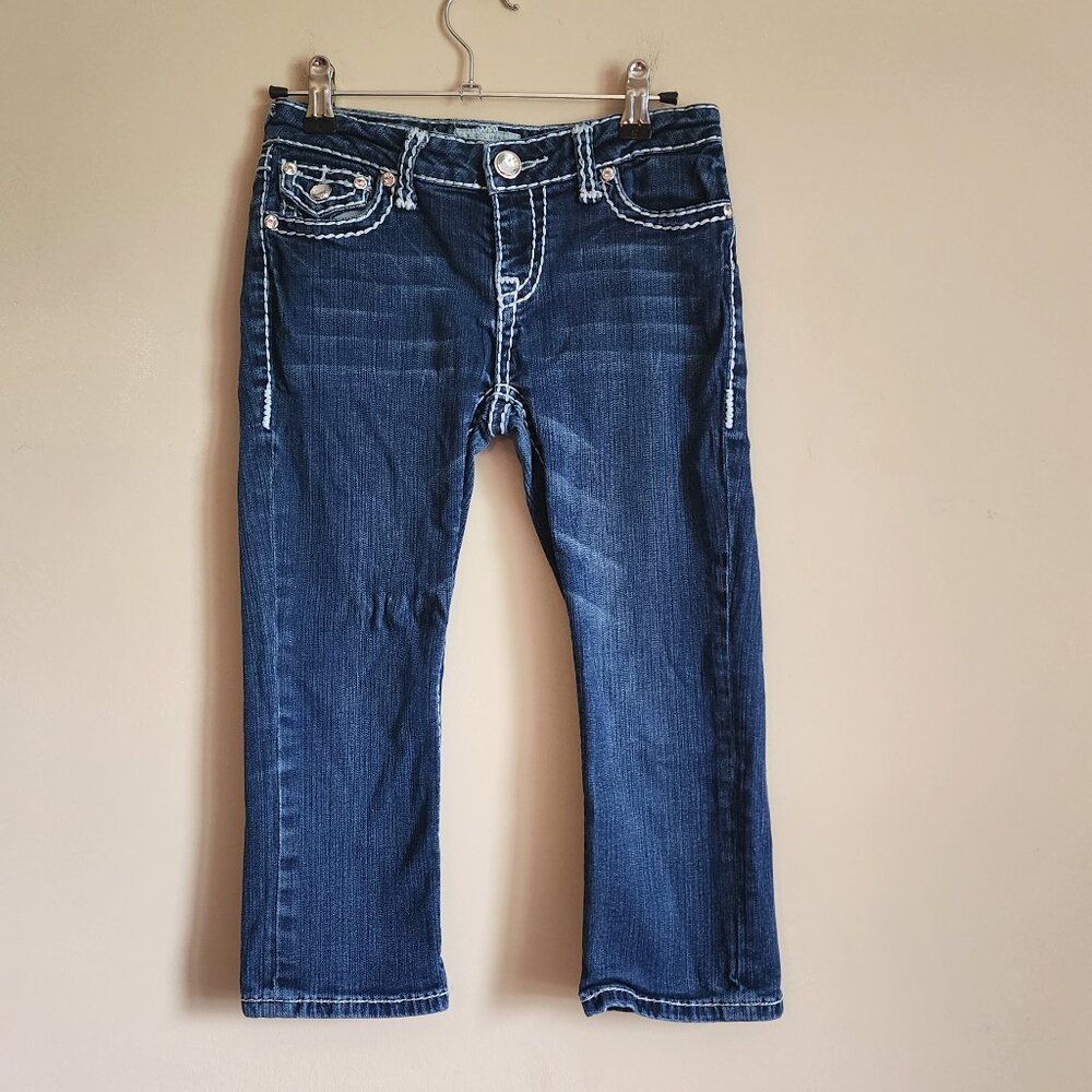 L.A. Idol Womens/Juniors Rhinestone Denim Capris Size 14 (W: 26 1/2 L: 16)